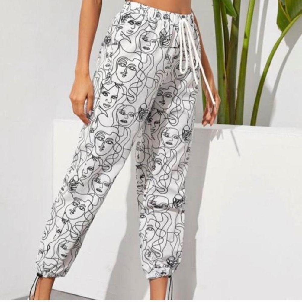 Take 50% OFF- SHEIN Artistic Face Print Joggers, Size-L